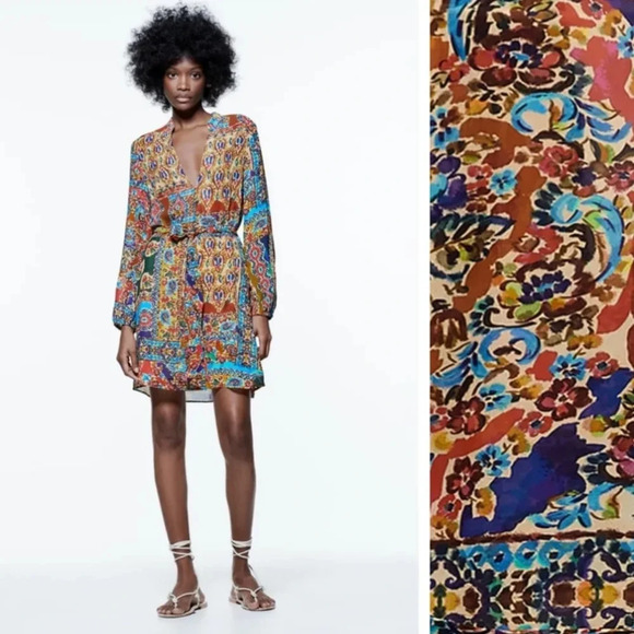 Zara Dresses & Skirts - Zara NWT Long Sleeve Multicolor Viscose Dress Vneck Size  XXL